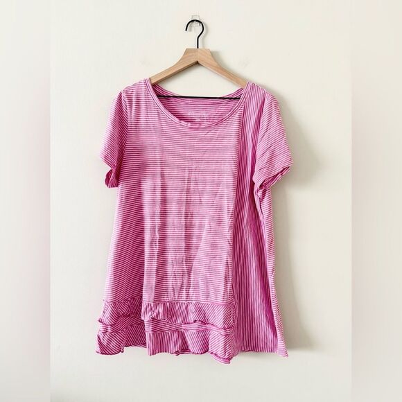 Soft Surroundings Pima Cotton Short Sleeve in Pink & White Stripe - Size XL - Picture 1 of 5